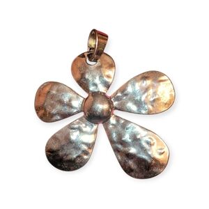 Hammered Silver Tone Large Daisy Flower Pendant